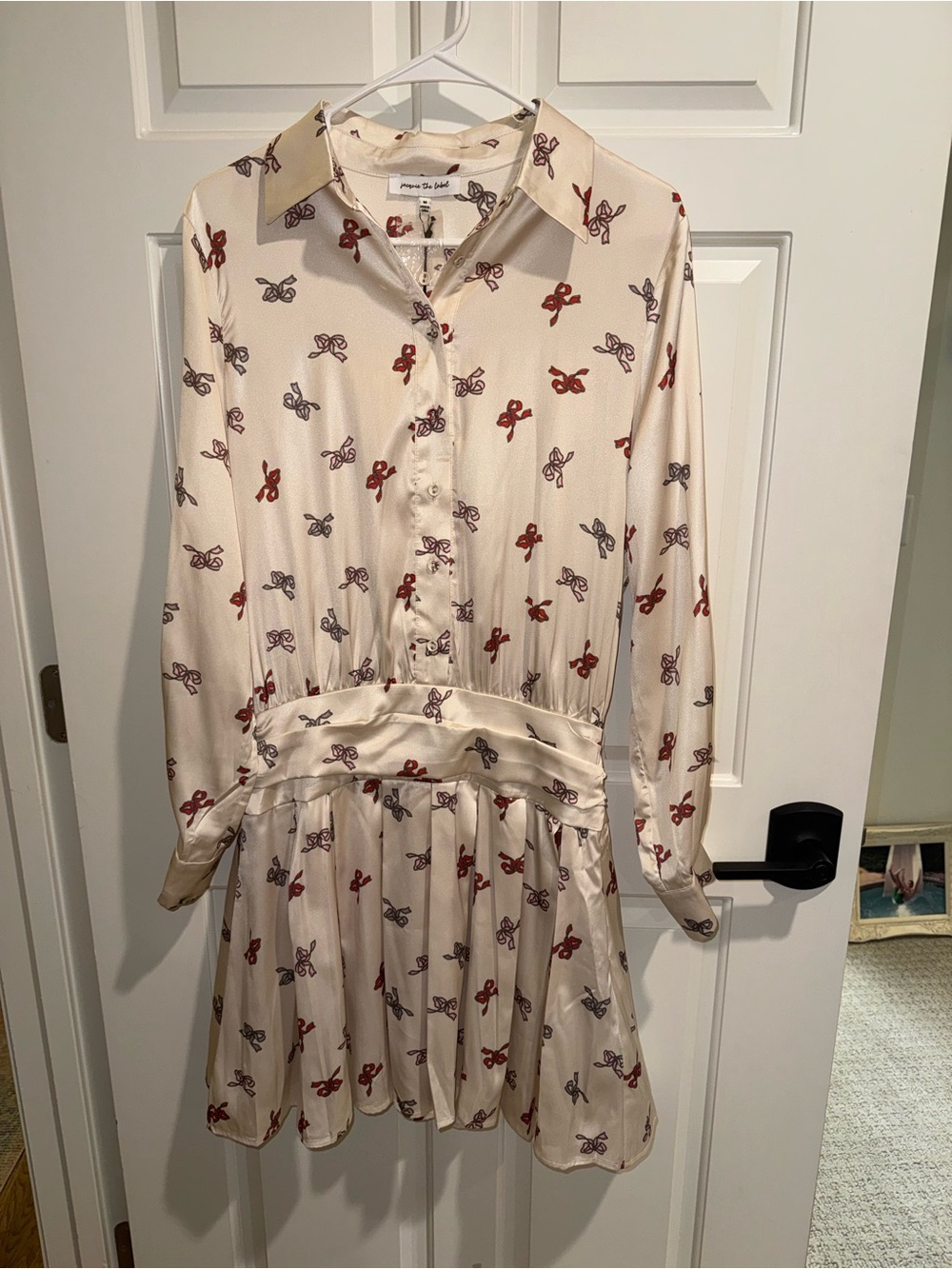 Jacquie the label Cream Long-Sleeve Bow Print Dress NWT medium